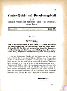 Landes-Gesetz- und Verordnungsblatt für das Königreich Galizien und Lodomerien sammt dem Großherzogthume Krakau 18760630 Seite: 1