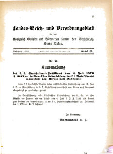 Landes-Gesetz- und Verordnungsblatt für das Königreich Galizien und Lodomerien sammt dem Großherzogthume Krakau 18760716 Seite: 1