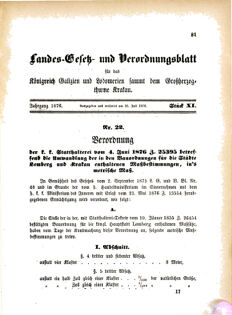 Landes-Gesetz- und Verordnungsblatt für das Königreich Galizien und Lodomerien sammt dem Großherzogthume Krakau 18760725 Seite: 1