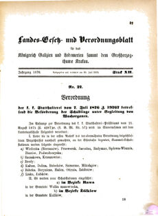 Landes-Gesetz- und Verordnungsblatt für das Königreich Galizien und Lodomerien sammt dem Großherzogthume Krakau 18760730 Seite: 1