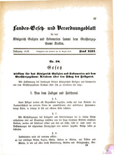 Landes-Gesetz- und Verordnungsblatt für das Königreich Galizien und Lodomerien sammt dem Großherzogthume Krakau 18760830 Seite: 1