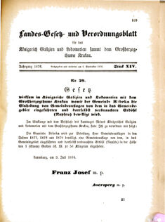 Landes-Gesetz- und Verordnungsblatt für das Königreich Galizien und Lodomerien sammt dem Großherzogthume Krakau 18760905 Seite: 1