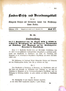 Landes-Gesetz- und Verordnungsblatt für das Königreich Galizien und Lodomerien sammt dem Großherzogthume Krakau 18760915 Seite: 1