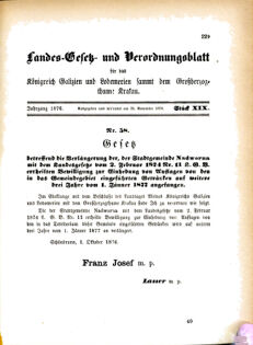 Landes-Gesetz- und Verordnungsblatt für das Königreich Galizien und Lodomerien sammt dem Großherzogthume Krakau 18761125 Seite: 1