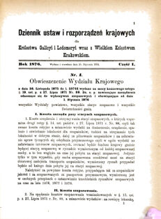 Landes-Gesetz- und Verordnungsblatt für das Königreich Galizien und Lodomerien sammt dem Großherzogthume Krakau 1876bl01 Seite: 1