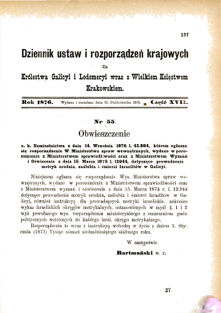 Landes-Gesetz- und Verordnungsblatt für das Königreich Galizien und Lodomerien sammt dem Großherzogthume Krakau 1876bl01 Seite: 137