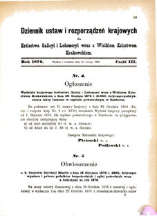 Landes-Gesetz- und Verordnungsblatt für das Königreich Galizien und Lodomerien sammt dem Großherzogthume Krakau 1876bl01 Seite: 39