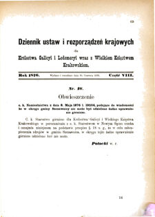 Landes-Gesetz- und Verordnungsblatt für das Königreich Galizien und Lodomerien sammt dem Großherzogthume Krakau 1876bl01 Seite: 69