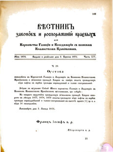 Landes-Gesetz- und Verordnungsblatt für das Königreich Galizien und Lodomerien sammt dem Großherzogthume Krakau 1876bl02 Seite: 109