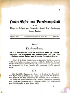 Landes-Gesetz- und Verordnungsblatt für das Königreich Galizien und Lodomerien sammt dem Großherzogthume Krakau 18770110 Seite: 1