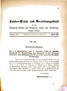 Landes-Gesetz- und Verordnungsblatt für das Königreich Galizien und Lodomerien sammt dem Großherzogthume Krakau 18770127 Seite: 1