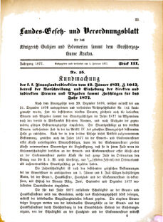 Landes-Gesetz- und Verordnungsblatt für das Königreich Galizien und Lodomerien sammt dem Großherzogthume Krakau 18770205 Seite: 1