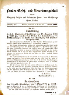 Landes-Gesetz- und Verordnungsblatt für das Königreich Galizien und Lodomerien sammt dem Großherzogthume Krakau 18770328 Seite: 1