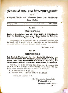 Landes-Gesetz- und Verordnungsblatt für das Königreich Galizien und Lodomerien sammt dem Großherzogthume Krakau 18770411 Seite: 1