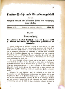 Landes-Gesetz- und Verordnungsblatt für das Königreich Galizien und Lodomerien sammt dem Großherzogthume Krakau 18770508 Seite: 1