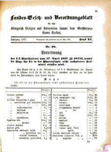 Landes-Gesetz- und Verordnungsblatt für das Königreich Galizien und Lodomerien sammt dem Großherzogthume Krakau 18770515 Seite: 1