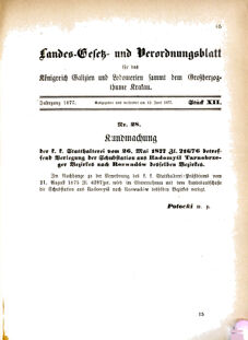 Landes-Gesetz- und Verordnungsblatt für das Königreich Galizien und Lodomerien sammt dem Großherzogthume Krakau 18770612 Seite: 1