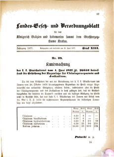 Landes-Gesetz- und Verordnungsblatt für das Königreich Galizien und Lodomerien sammt dem Großherzogthume Krakau 18770622 Seite: 1