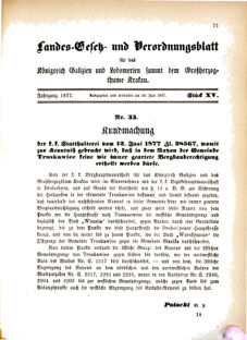 Landes-Gesetz- und Verordnungsblatt für das Königreich Galizien und Lodomerien sammt dem Großherzogthume Krakau 18770710 Seite: 1