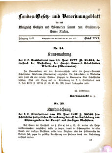 Landes-Gesetz- und Verordnungsblatt für das Königreich Galizien und Lodomerien sammt dem Großherzogthume Krakau 18770720 Seite: 1