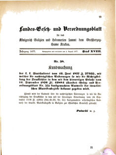 Landes-Gesetz- und Verordnungsblatt für das Königreich Galizien und Lodomerien sammt dem Großherzogthume Krakau 18770802 Seite: 1