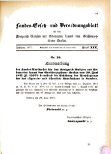 Landes-Gesetz- und Verordnungsblatt für das Königreich Galizien und Lodomerien sammt dem Großherzogthume Krakau 18770813 Seite: 1