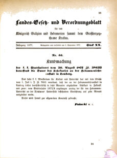 Landes-Gesetz- und Verordnungsblatt für das Königreich Galizien und Lodomerien sammt dem Großherzogthume Krakau 18770905 Seite: 1