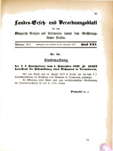 Landes-Gesetz- und Verordnungsblatt für das Königreich Galizien und Lodomerien sammt dem Großherzogthume Krakau 18770930 Seite: 1