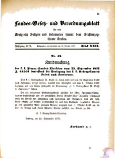 Landes-Gesetz- und Verordnungsblatt für das Königreich Galizien und Lodomerien sammt dem Großherzogthume Krakau 18771010 Seite: 1