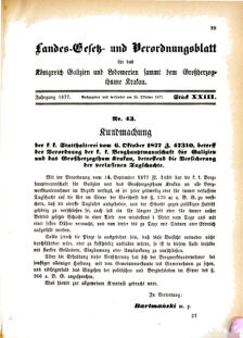 Landes-Gesetz- und Verordnungsblatt für das Königreich Galizien und Lodomerien sammt dem Großherzogthume Krakau 18771025 Seite: 1