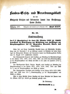 Landes-Gesetz- und Verordnungsblatt für das Königreich Galizien und Lodomerien sammt dem Großherzogthume Krakau 18771114 Seite: 1