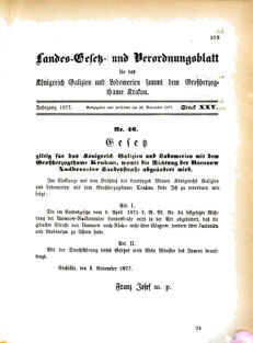 Landes-Gesetz- und Verordnungsblatt für das Königreich Galizien und Lodomerien sammt dem Großherzogthume Krakau 18771123 Seite: 1