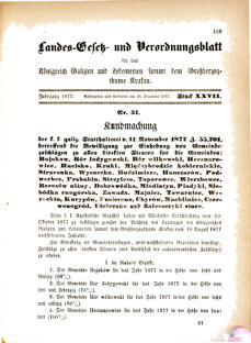 Landes-Gesetz- und Verordnungsblatt für das Königreich Galizien und Lodomerien sammt dem Großherzogthume Krakau 18771220 Seite: 1