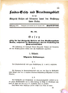 Landes-Gesetz- und Verordnungsblatt für das Königreich Galizien und Lodomerien sammt dem Großherzogthume Krakau 18771229 Seite: 1