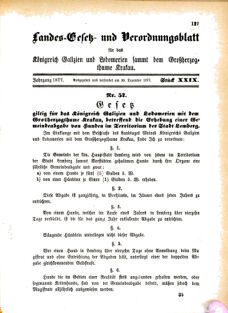 Landes-Gesetz- und Verordnungsblatt für das Königreich Galizien und Lodomerien sammt dem Großherzogthume Krakau 18771230 Seite: 1