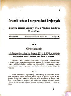 Landes-Gesetz- und Verordnungsblatt für das Königreich Galizien und Lodomerien sammt dem Großherzogthume Krakau 1877bl01 Seite: 1