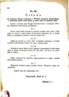 Landes-Gesetz- und Verordnungsblatt für das Königreich Galizien und Lodomerien sammt dem Großherzogthume Krakau 1877bl01 Seite: 106