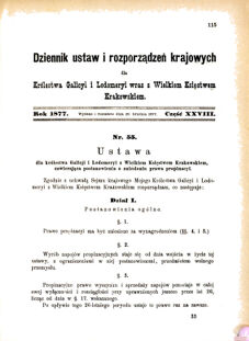 Landes-Gesetz- und Verordnungsblatt für das Königreich Galizien und Lodomerien sammt dem Großherzogthume Krakau 1877bl01 Seite: 115