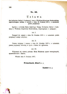 Landes-Gesetz- und Verordnungsblatt für das Königreich Galizien und Lodomerien sammt dem Großherzogthume Krakau 1877bl01 Seite: 126