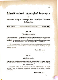 Landes-Gesetz- und Verordnungsblatt für das Königreich Galizien und Lodomerien sammt dem Großherzogthume Krakau 1877bl01 Seite: 25