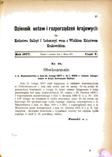 Landes-Gesetz- und Verordnungsblatt für das Königreich Galizien und Lodomerien sammt dem Großherzogthume Krakau 1877bl01 Seite: 27