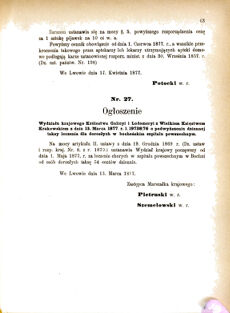 Landes-Gesetz- und Verordnungsblatt für das Königreich Galizien und Lodomerien sammt dem Großherzogthume Krakau 1877bl01 Seite: 63