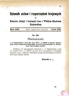 Landes-Gesetz- und Verordnungsblatt für das Königreich Galizien und Lodomerien sammt dem Großherzogthume Krakau 1877bl01 Seite: 65