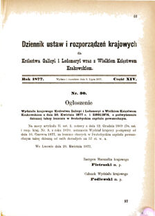 Landes-Gesetz- und Verordnungsblatt für das Königreich Galizien und Lodomerien sammt dem Großherzogthume Krakau 1877bl01 Seite: 69