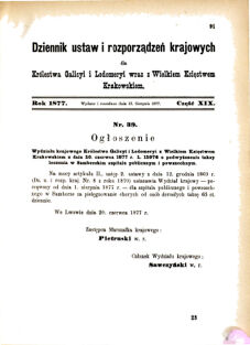 Landes-Gesetz- und Verordnungsblatt für das Königreich Galizien und Lodomerien sammt dem Großherzogthume Krakau 1877bl01 Seite: 91