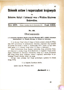 Landes-Gesetz- und Verordnungsblatt für das Königreich Galizien und Lodomerien sammt dem Großherzogthume Krakau 1877bl01 Seite: 97