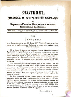 Landes-Gesetz- und Verordnungsblatt für das Königreich Galizien und Lodomerien sammt dem Großherzogthume Krakau 1877bl02 Seite: 71