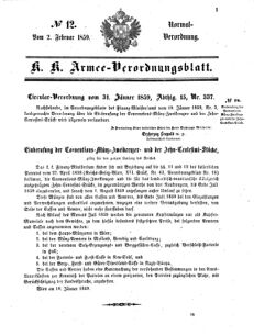 Verordnungsblatt für das Kaiserlich-Königliche Heer 18590202 Seite: 1