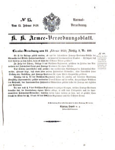 Verordnungsblatt für das Kaiserlich-Königliche Heer 18590215 Seite: 1