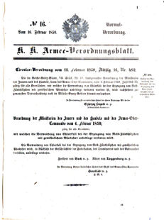 Verordnungsblatt für das Kaiserlich-Königliche Heer 18590216 Seite: 1